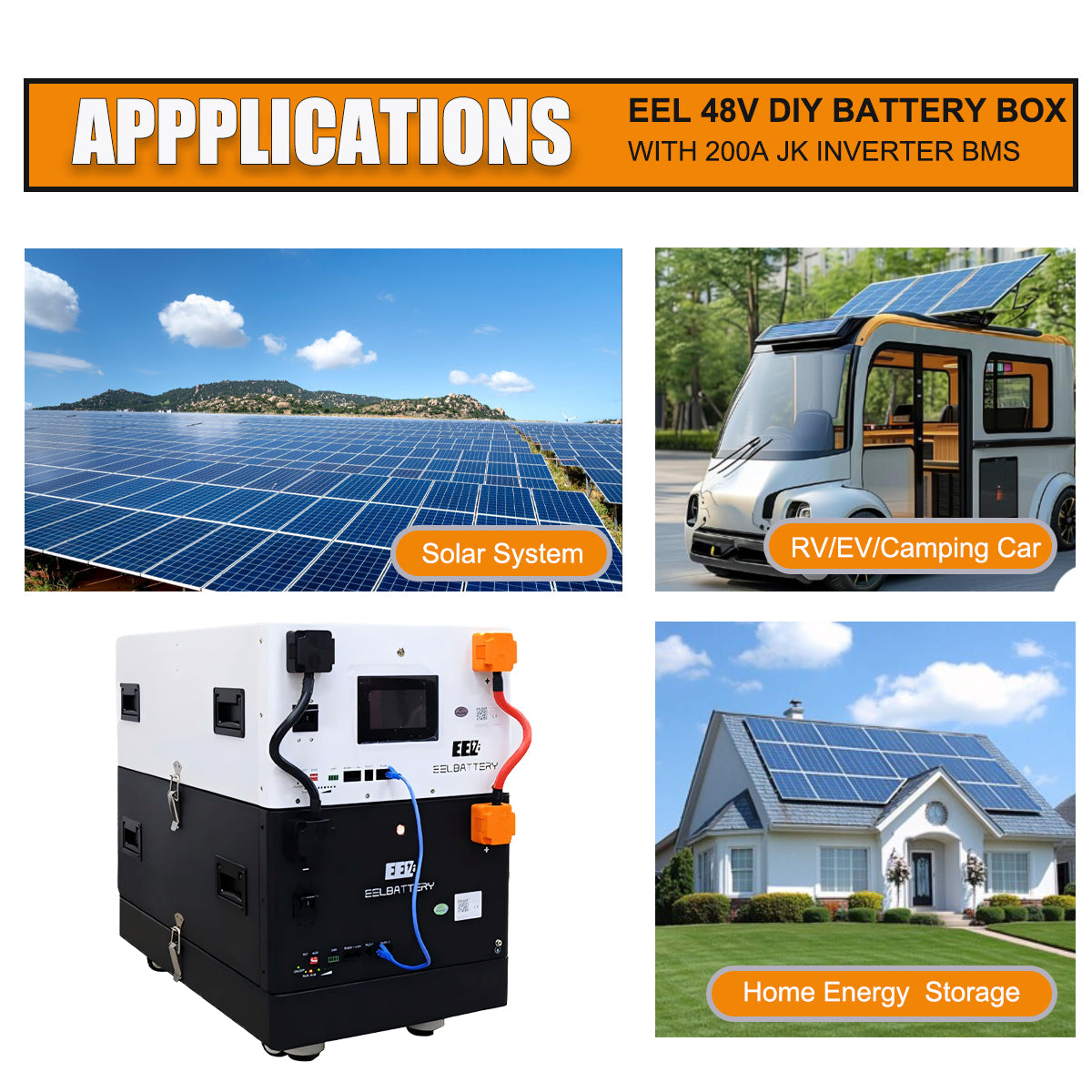 The JK V6 pro battery has a wide range of applications, serving as a backup power source for homes, a power supply for RV travel, or an energy storage component in large-scale photovoltaic power generation systems.