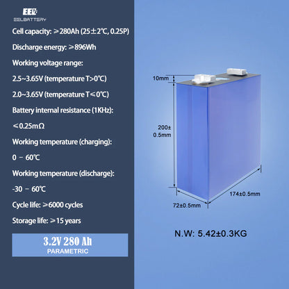 4PCS 3.2V 310Ah EVE Grade A LF280K V3 Prismatic LiFePO4  Cells,EU Stock