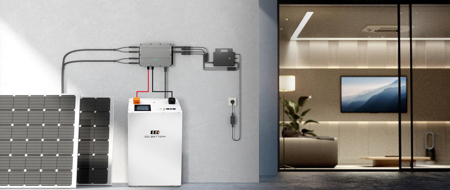 Home off-grid system consisting of EEL BATTERY JK V3 vertical battery