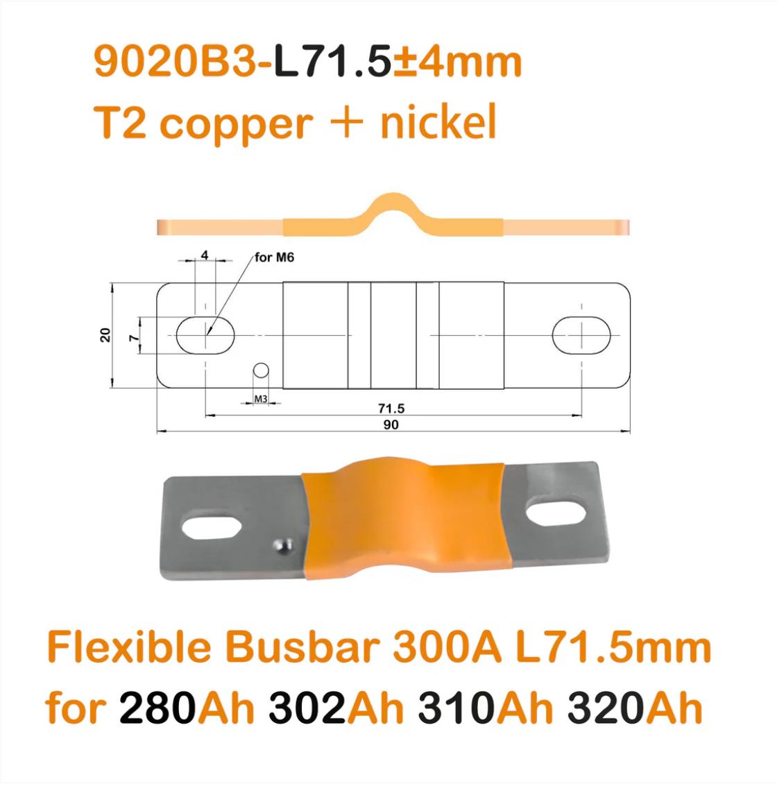 4PCS Flexible Nickel-Plated Copper Bus Bar Terminal Connectors with M3 hole