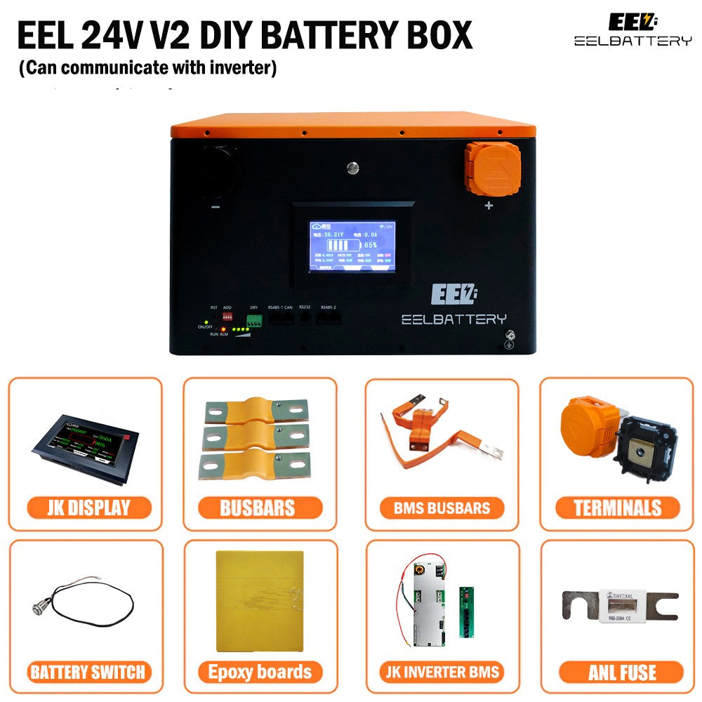 Upgraded-EEL 24V JK V2 Battery Box With 150A/200A inverter Bluetooth BMS,Best For Golf Cart,RV,EV,Boat