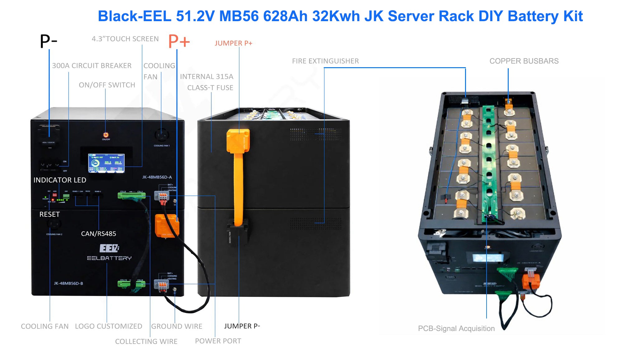 Details of the black eel battery 51.2v mb56 diy battery kit