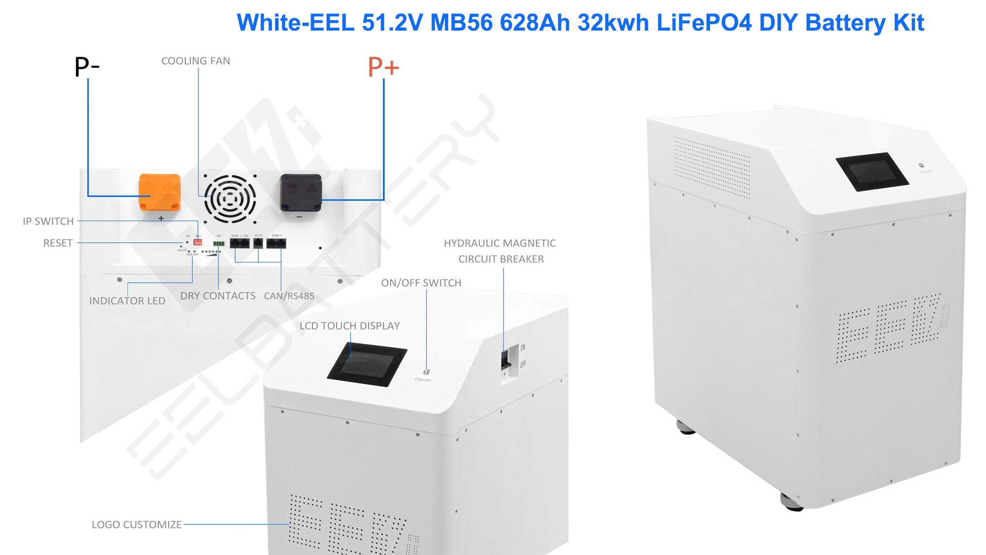 Details of the white eel battery 51.2v mb56 diy battery kit