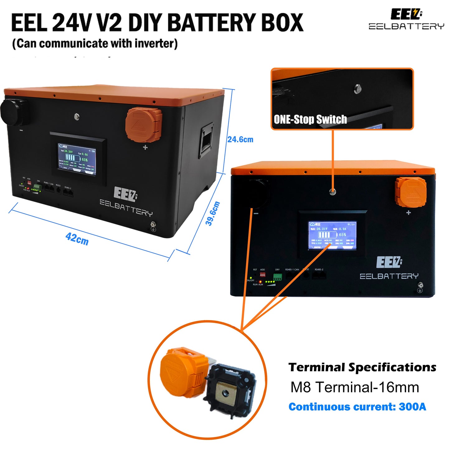 Upgraded-EEL 24V JK V2 Battery Box With 150A/200A inverter Bluetooth BMS,Best For Golf Cart,RV,EV,Boat