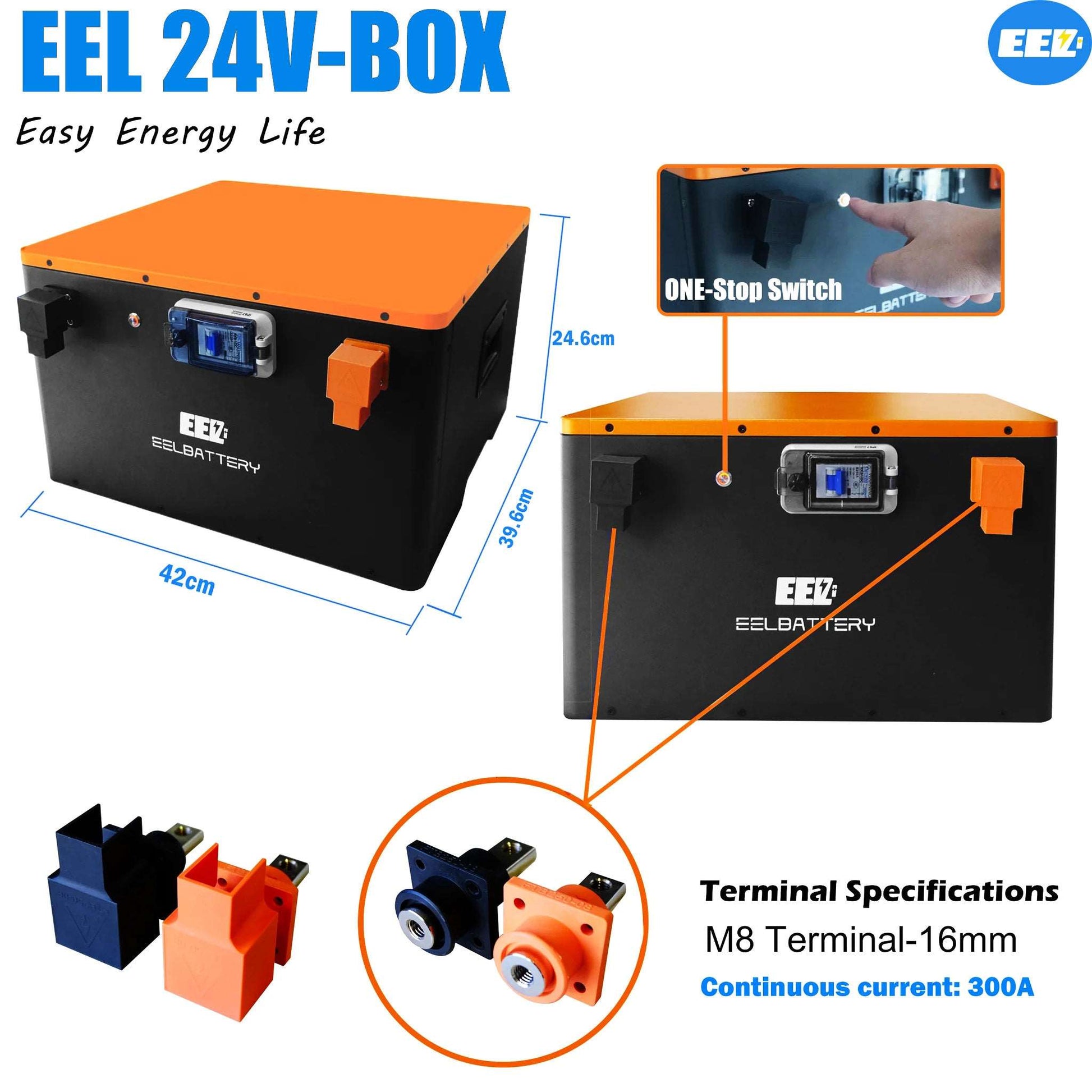 EEL 24V DIY battery case with JK 200A Active Balance BMS for Solar Power,Golf Cart,RV,EV,camping,canal narrowboat