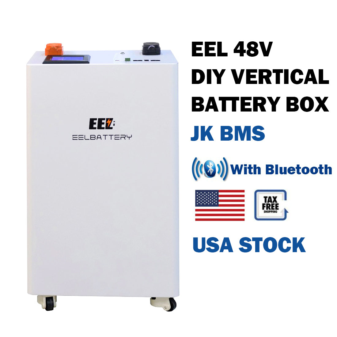 EEL 48V 16S DIY Vertical Battery Case With JK Bluetooth BMS & Wheels For Home Energy Storage | USA Stock Pre-Sale