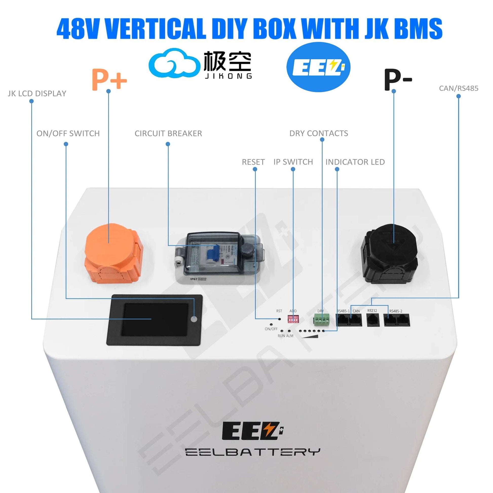 EEL-48V 16S DIY Vertical battery case with JK BMS EU stock