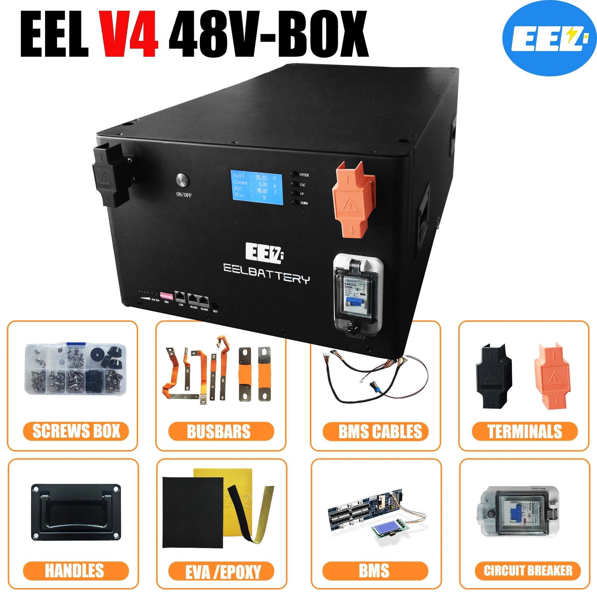 EEL 48V 16S V4 Server RackBattery Stackable DIY 280 Box Kits with Bluetooth BMS Home Energy Storage