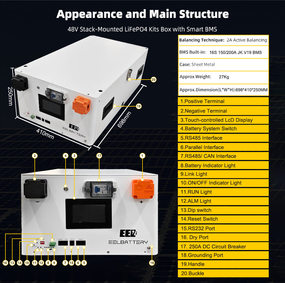EEL 48V JK V6 DIY Battery Box Detailed Appearance and Dimensions