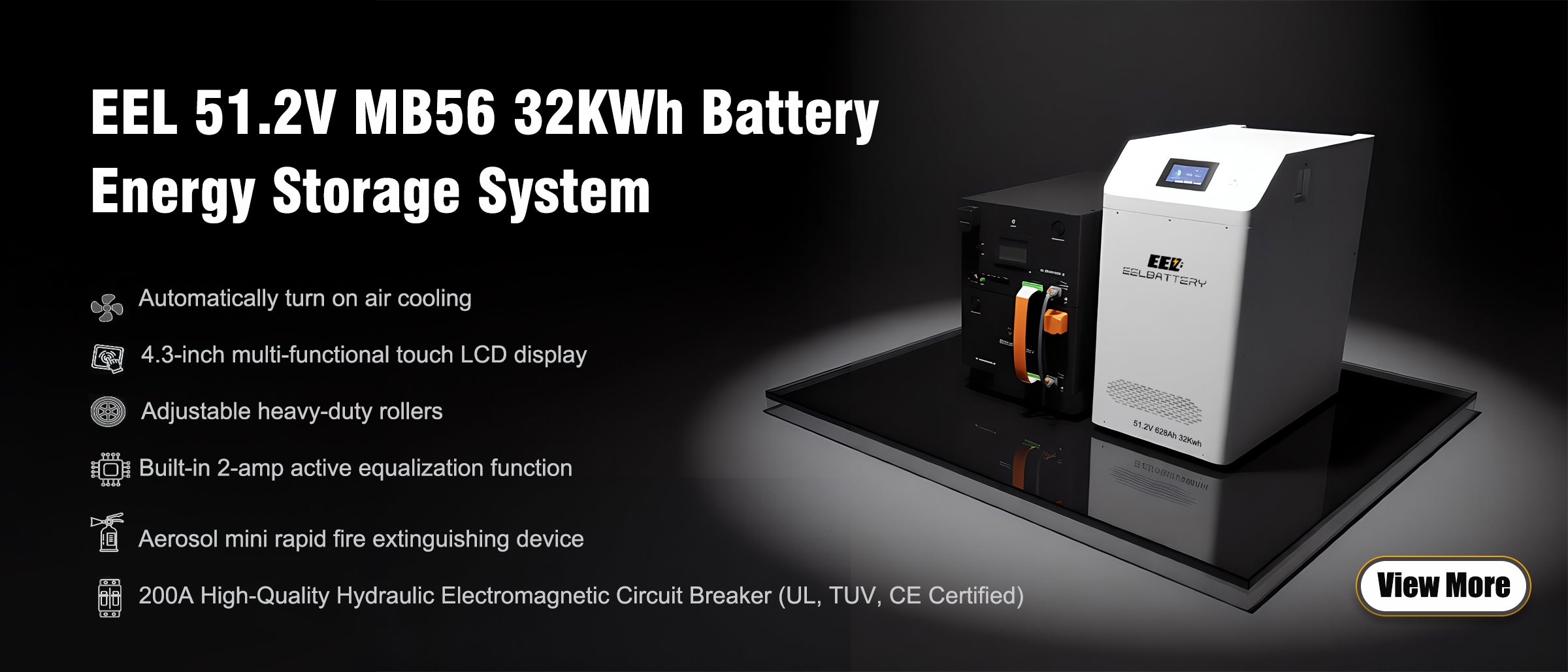 EEL 48V MB56 32kwh DIY Battery box is a customizable, high-capacity energy storage kit designed for residential solar or off‑grid use. Built around high‑density LiFePO₄ cells—typically EVE MB56 628Ah batteries—this kit enables DIY assembly of a robust 32 kWh LiFePO₄ (lithium iron phosphate) energy storage wall. It comes fully integrated with essential safety features including a BMS, circuit breaker, and fuse for reliable, worry‑free operation.