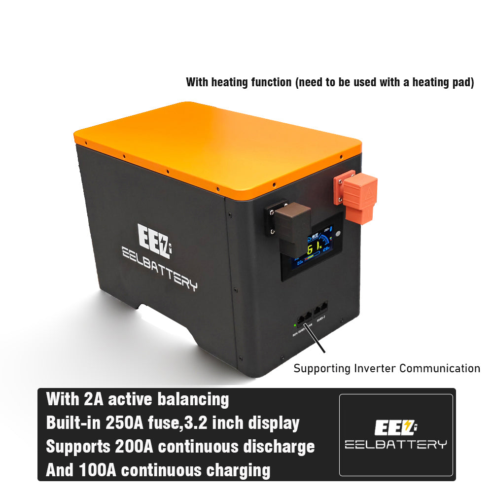 EEL 12V battery box with 3.2 inch screen,heating function,and support inverter communication.