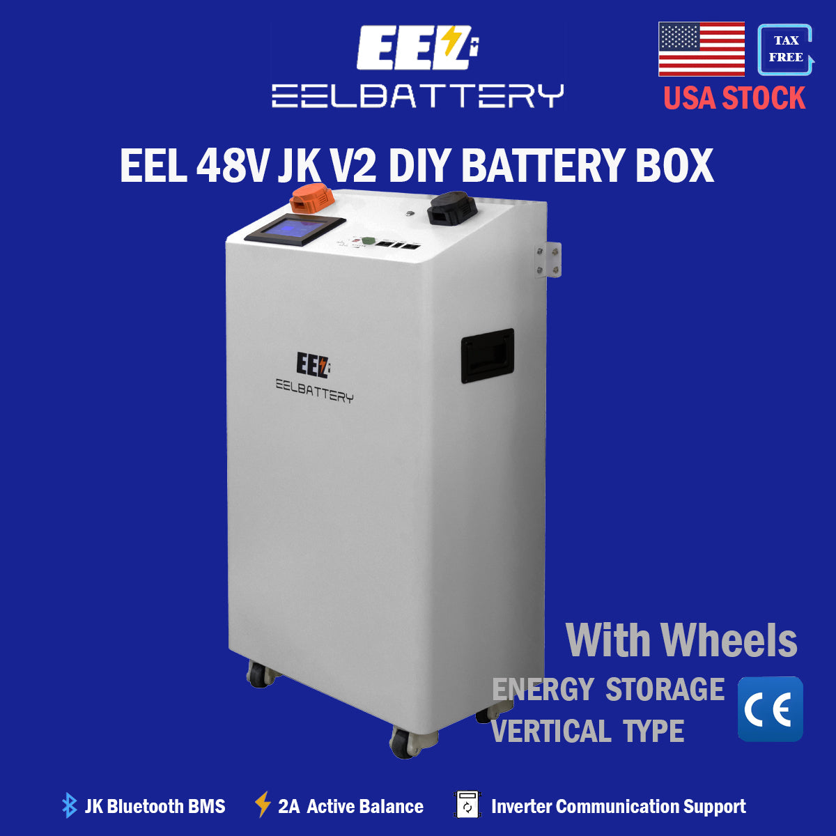 The EEL 48V JK V2 vertical battery box is equipped with the highly sought-after JK 200A inverter BMS. It has a beautiful design and is easy to install. It is definitely your number one choice for DIY solar batteries.