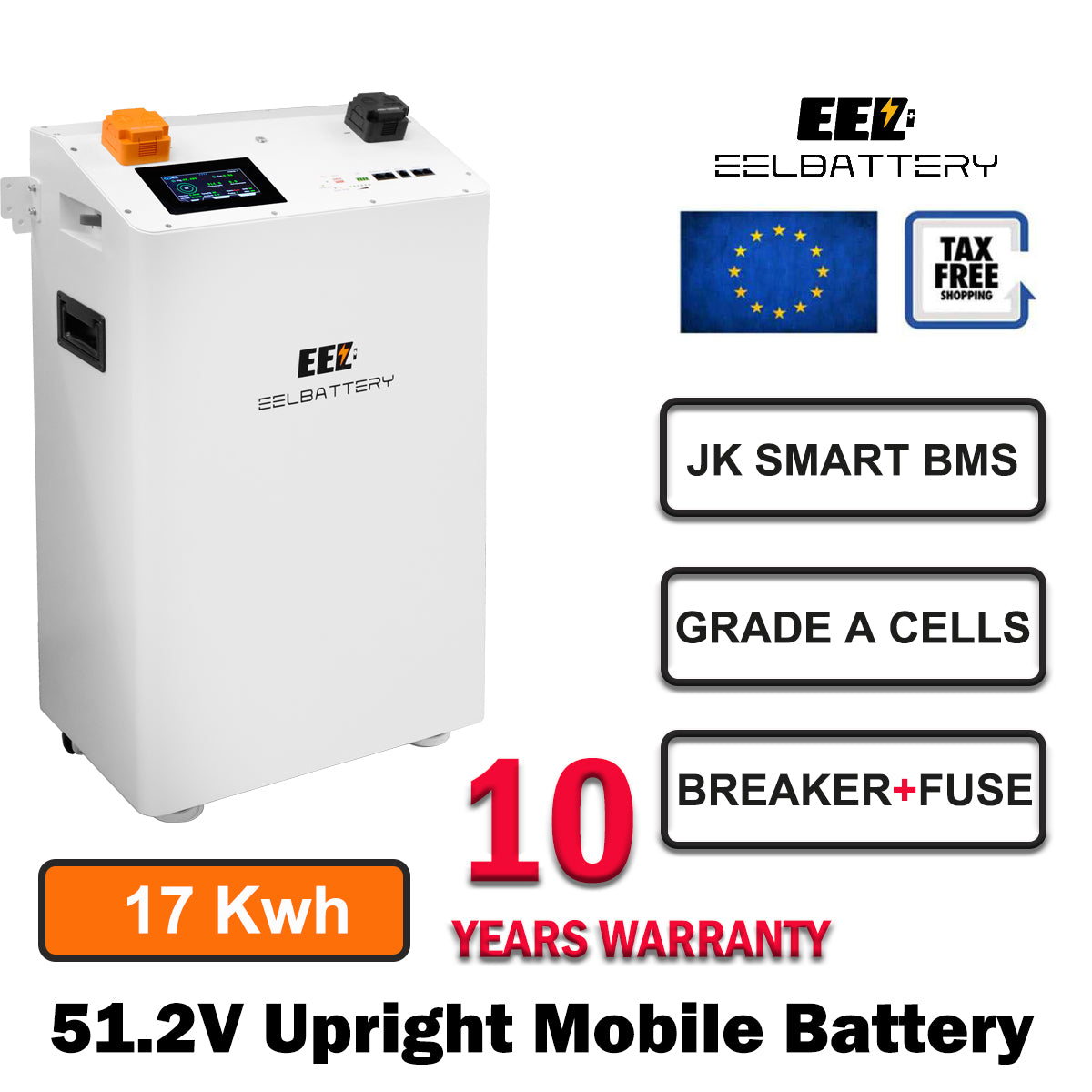 EU Stock - 48V 17Kwh EEL Self-heating Upright LiFePO₄ Battery Pack for Residential Solar Energy Storage Systems