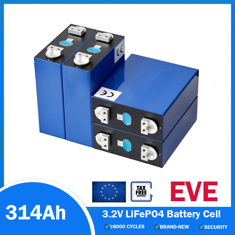 EVE mb31 314Ah A-grade battery cells are available in stock in Europe. They feature welded double-hole pure aluminum studs and can be delivered within the EU within 3-7 days. They are ideal for DIY energy storage battery designs.