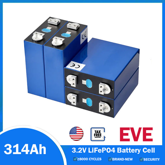 We stock genuine Class A EVE MB31 314Ah prismatic lithium iron phosphate batteries in the United States, suitable for home energy storage systems and outdoor power supply systems.