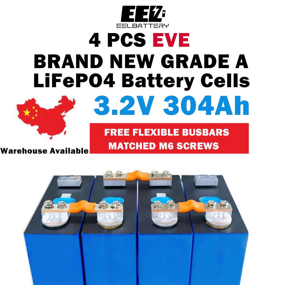 4PCS 3.2V 304Ah EVE304 with Double-thread Studs Level A LiFePO4 Battery Cells Full Capacity China Shipping