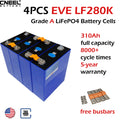 4-pack EVE LF280K V3 280Ah 8000 cycle life square lithium iron phosphate battery cells, welded M6 studs, suitable for solar energy storage, available at CNEEL BATTERY domestic US warehouse.