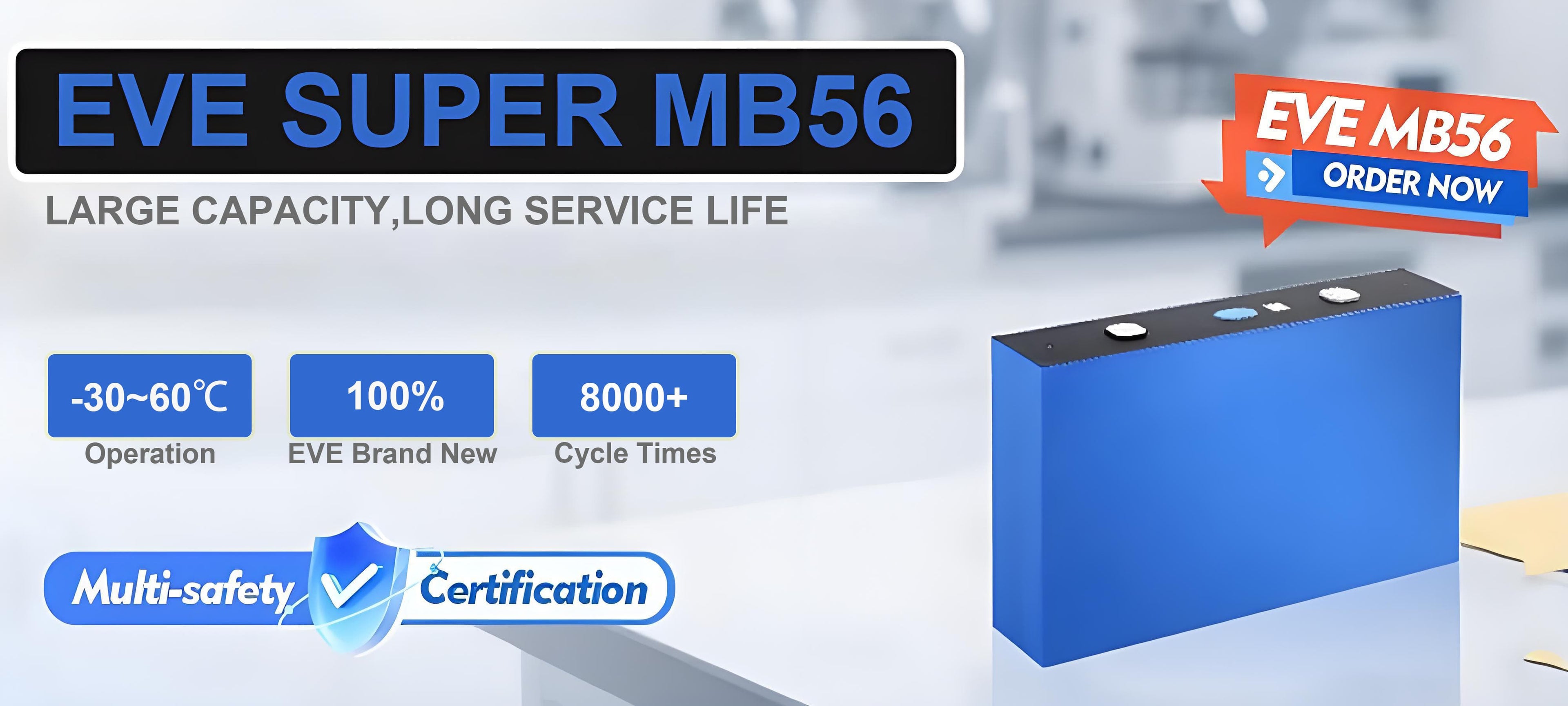 EVE MB56 628Ah high-capacity prismatic lithium iron phosphate batteries are now in stock, suitable for energy storage. Contact us for a quote.