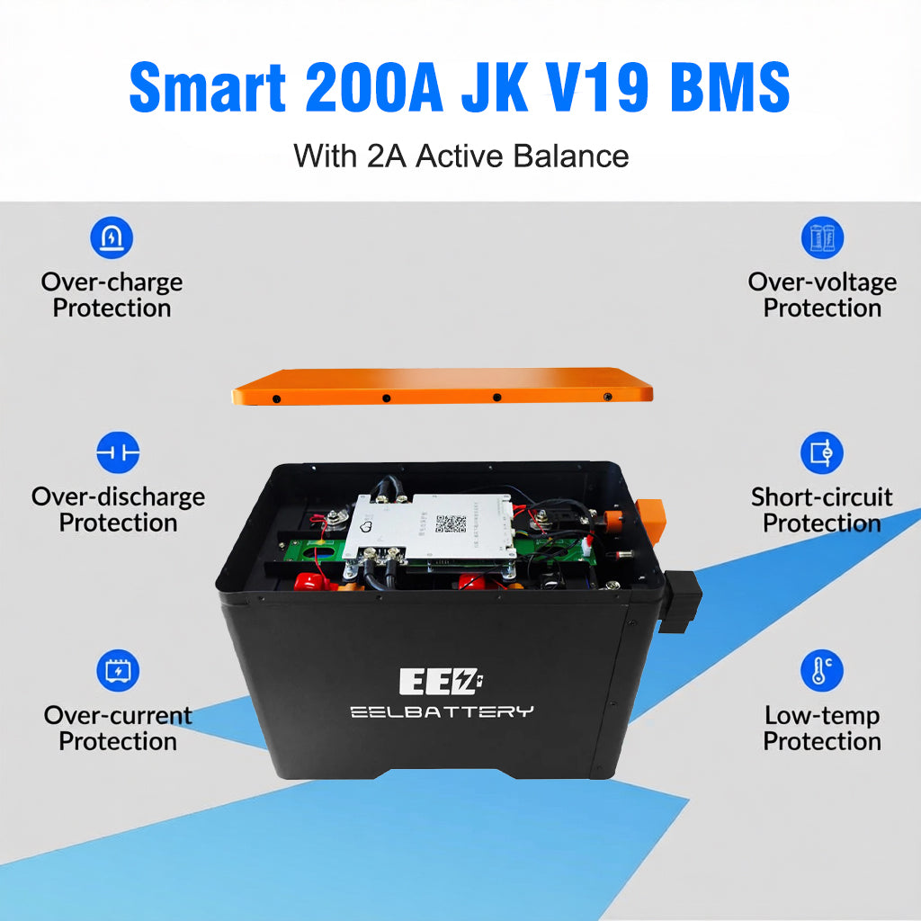 EEL 12V 4kWh/8kWh Deep-cycle LiFePO4 Battery , Built-in 200A JK BMS & Bluetooth,For Camping ,RV,EV