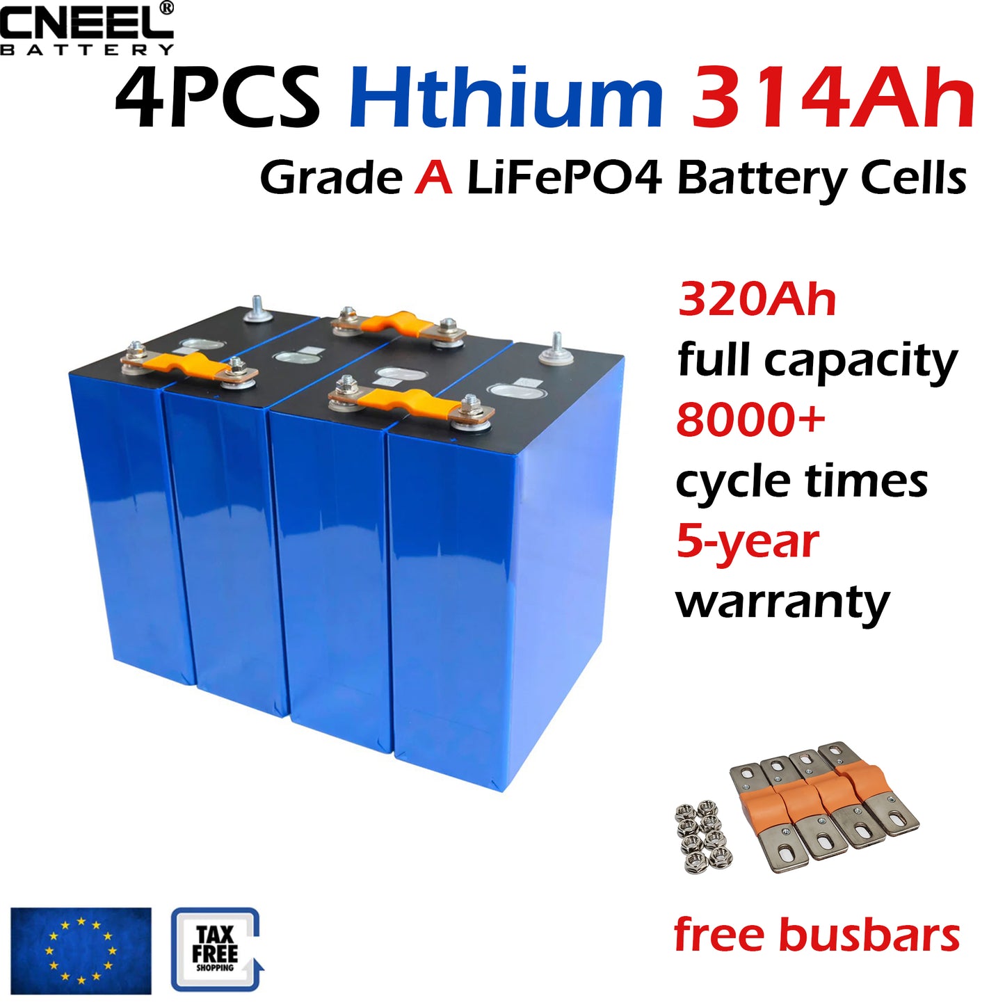 4 pcs Hthium 314Ah lfp battery cell,EU stock,suitable for RV ,EV,Home solar energy storage.