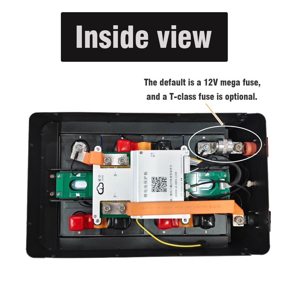 Inside view of the EEL 12V JK diy battery box.