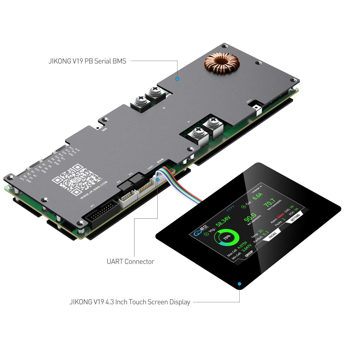 JK V19 Inveter bms & 4.3 inch ttl touch screen