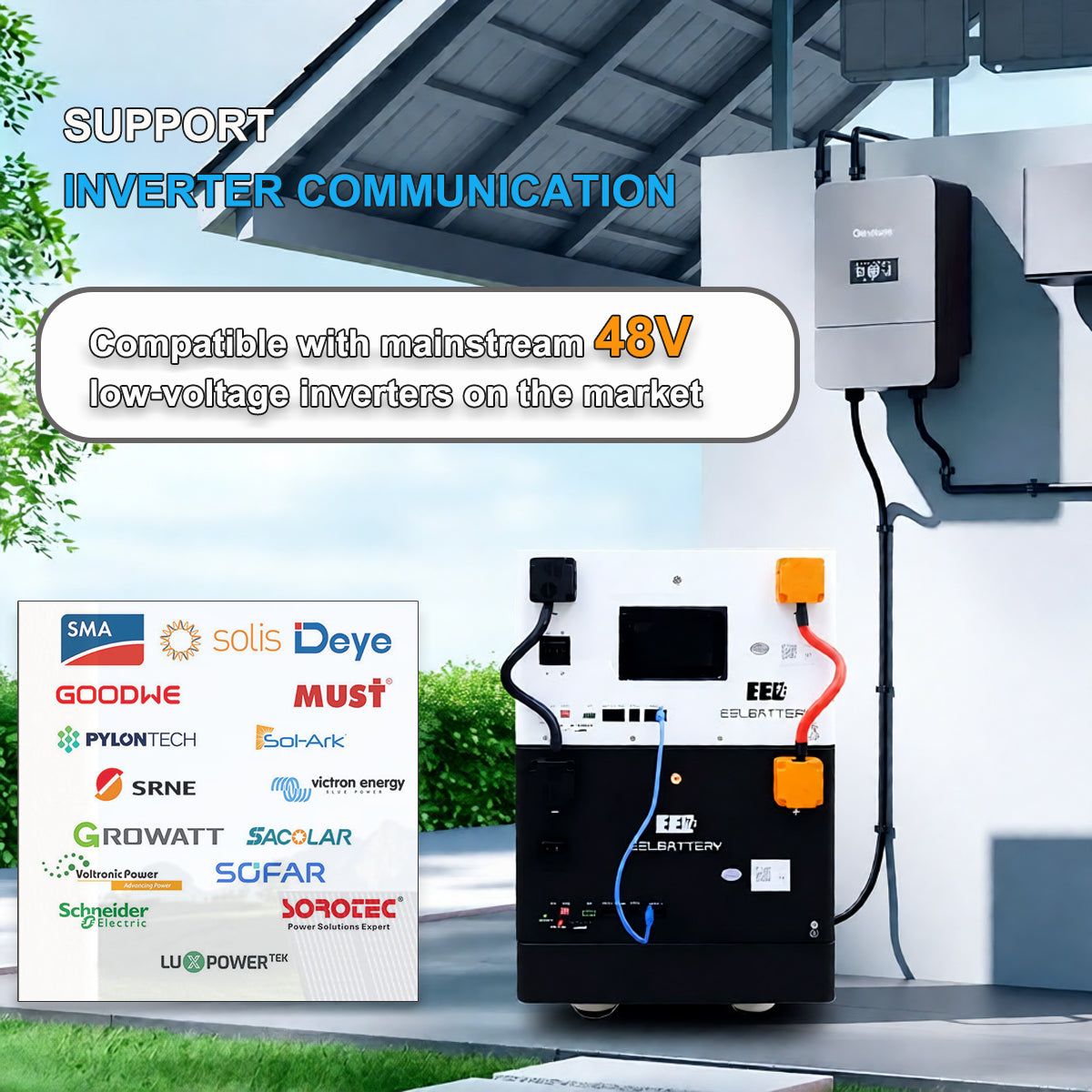 The JK V6 pro battery box supports smooth communication with mainstream 48V low-voltage inverters on the market, allowing you to easily build your own home off-grid system.