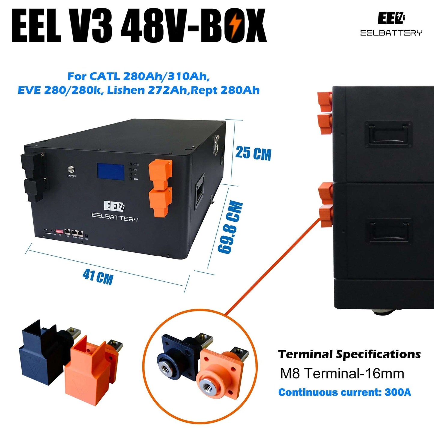 EEL 48V 16S 280 DIY LiFePO4 Battery Case 51.2V System NO BMS Ship From USA warehouse