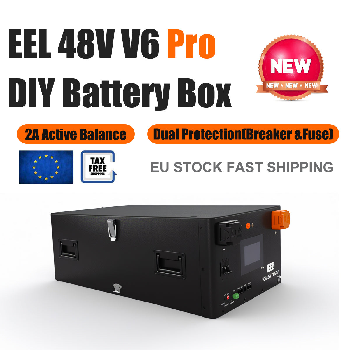 EU Stock - EEL 48V JK V19 BMS V6 pro DIY Battery Box, equipped with a 200A hydraulic electromagnetic DC circuit breaker and a 250A T-class fuse, and includes a small fire extinguisher. All parts are pre-assembled, and users can assemble a 15kWh/17kWh home server rack battery in just one hour using it and 16 square lithium iron phosphate cells. It can provide a stable power supply when you encounter power outages or switch to off-grid living.