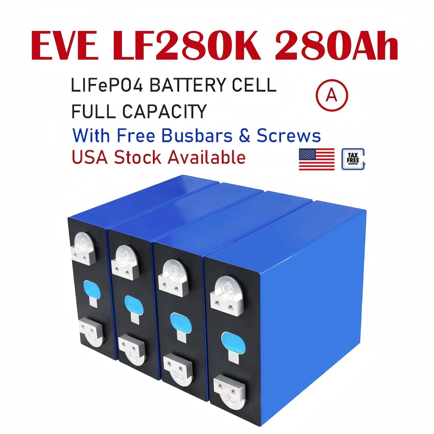 4PCS EVE lf280k V3 3.2V 280Ah Grade A with New Double Holes Studs LiFePO4 Cells ,USA Stock