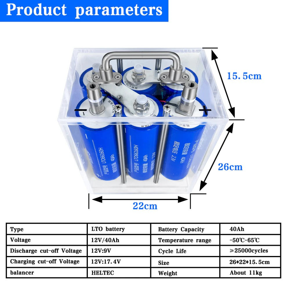 12V Yinlong 40Ah LTO Battery Pack – 6S1P Configuration | Built-in Balancer | 20000 Cycle Life | With Cells | Free Shipping & Tax-Free